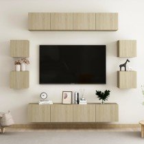 8 Piece TV Cabinet Set High Gloss Grey Engineered Wood