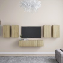 6 Piece TV Cabinet Set Grey Engineered Wood