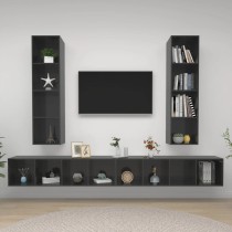 Wall-mounted TV Cabinets 4 pcs High Gloss Black Engineered Wood