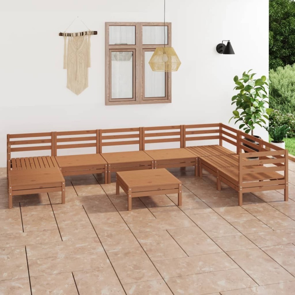 9-tlg. Garten-Lounge-Set Massivholz Kiefer Schwarz