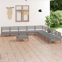 10 Piece Garden Lounge Set Solid Pinewood White