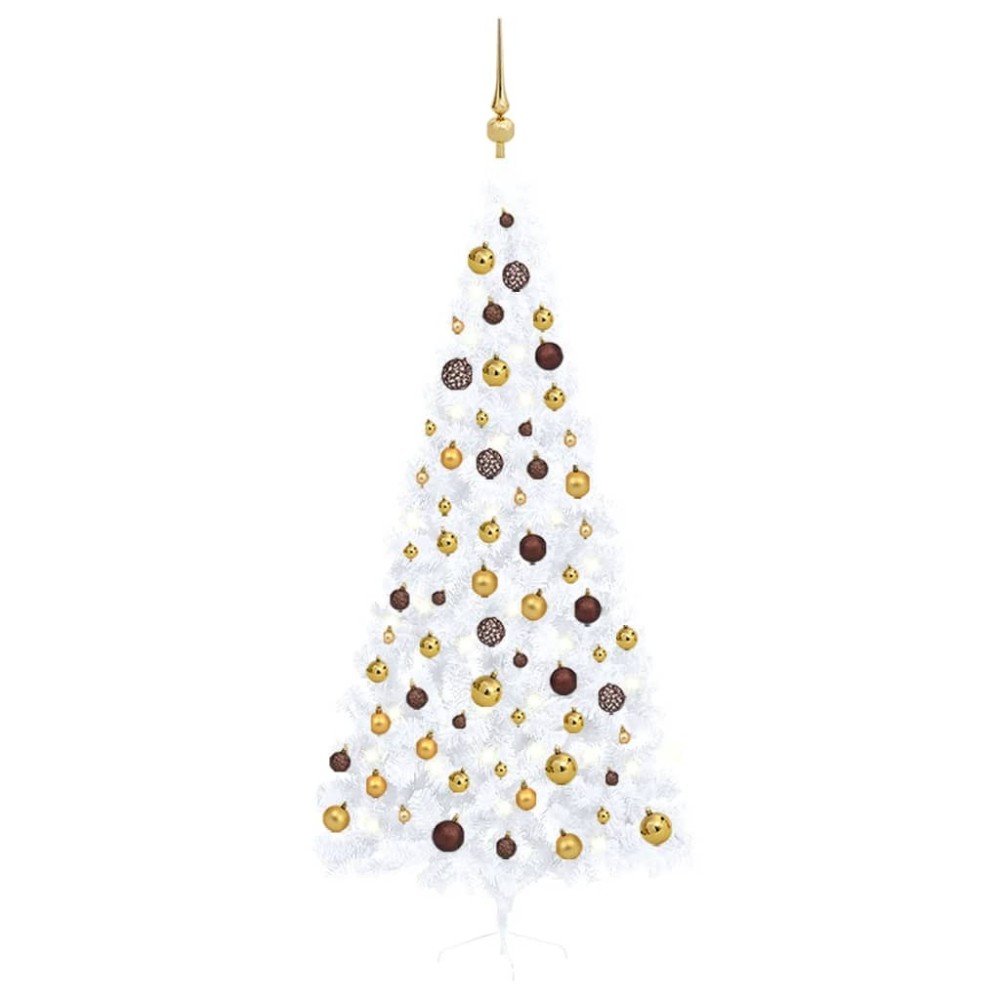 Artificial Half Christmas Tree with LEDs&Ball Set White 210 cm