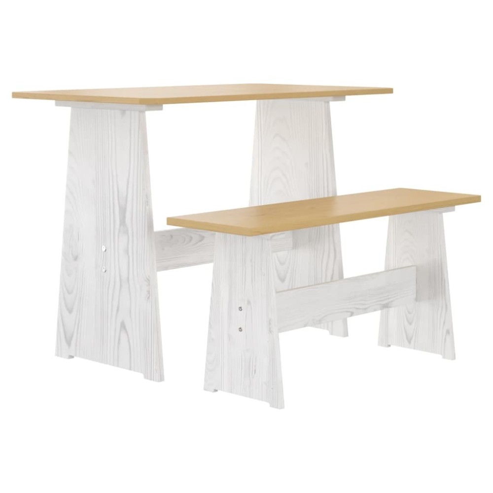 Dining Table with Bench Honey Brown Solid Pinewood