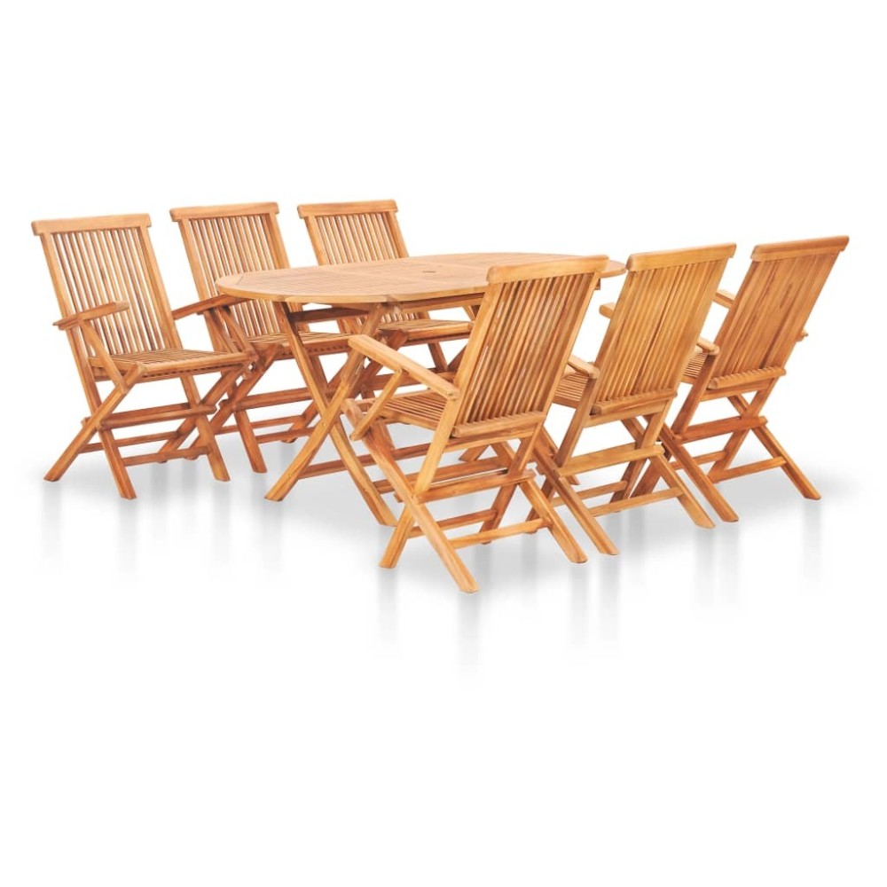 7 Piece Folding Outdoor Dining Set Solid Teak Wood