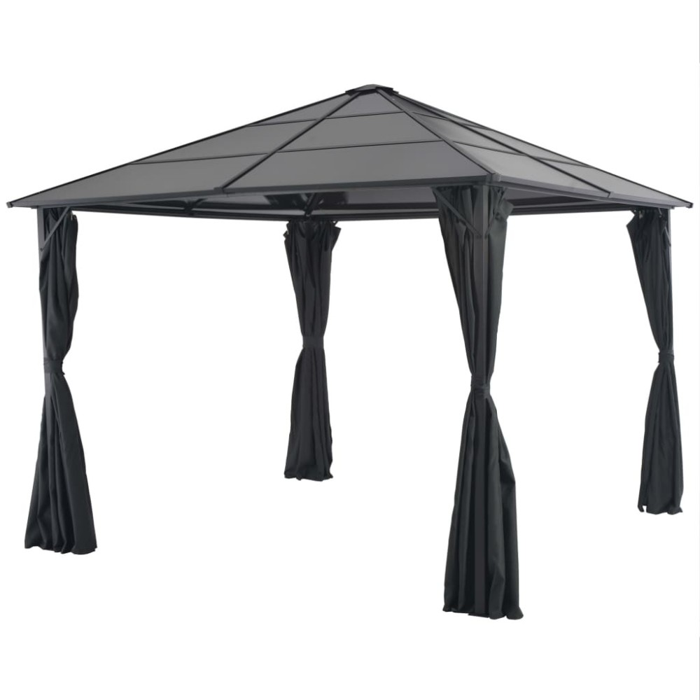 Gazebo with Curtain Aluminium 4x3x2.6 m Black