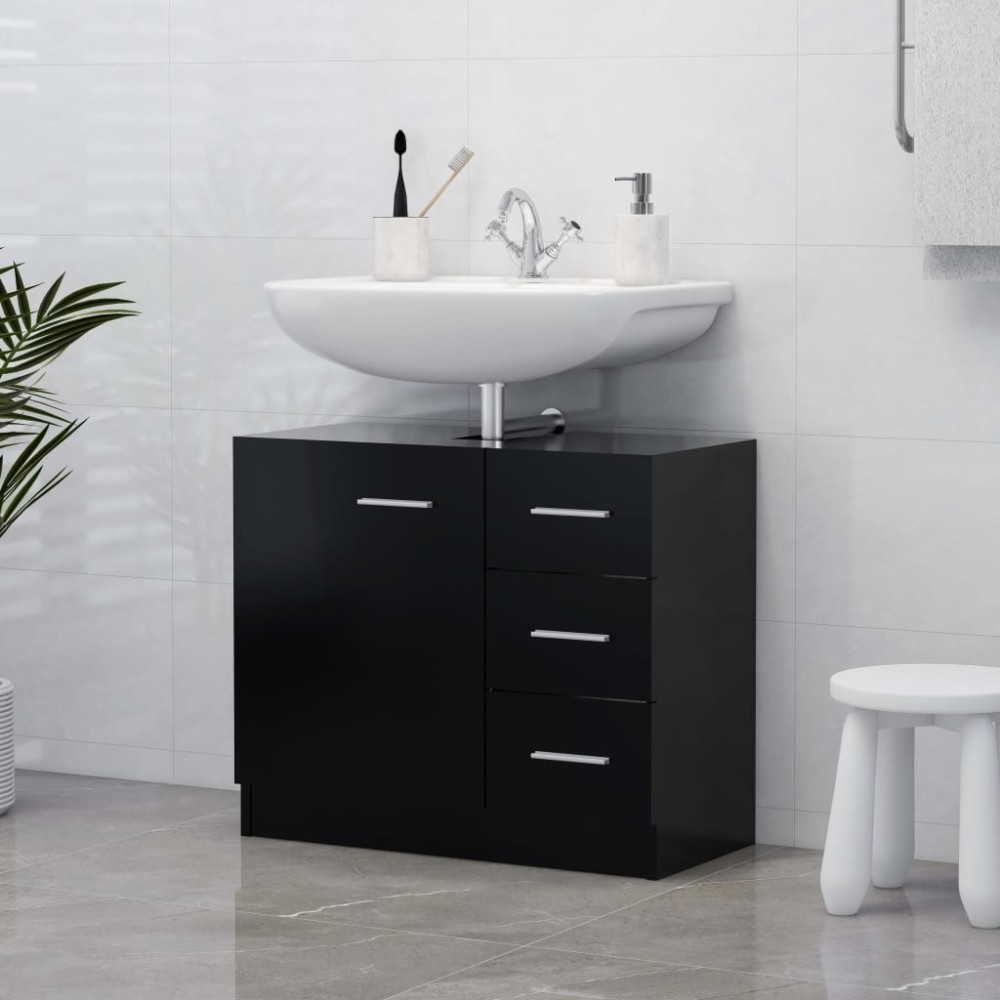 Sink Cabinet High Gloss Black 63x30x54 cm Engineered Wood