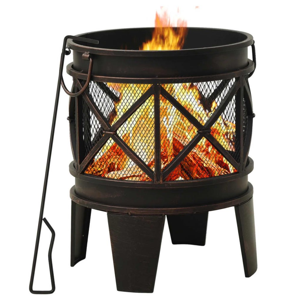 Rustic Fire Pit with Poker ?42x54 cm Steel