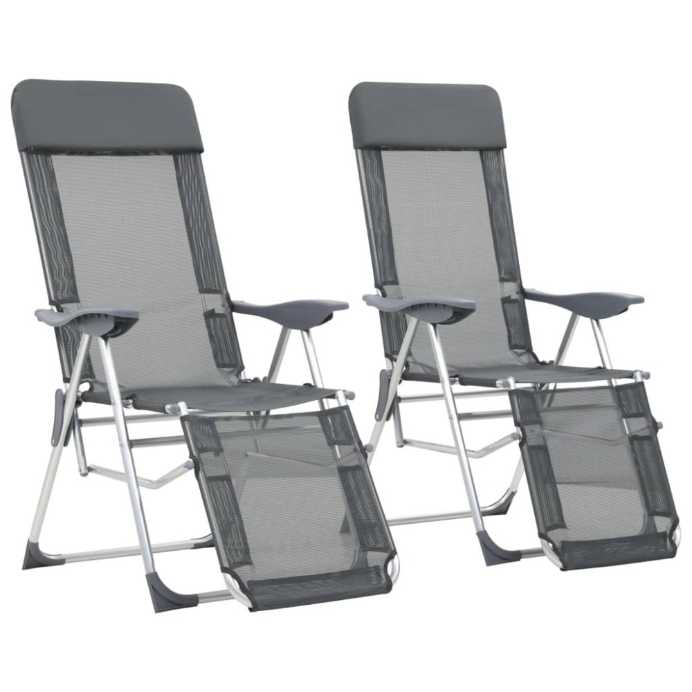 Folding Camping Chairs with Footrests 2 pcs Brown Textilene