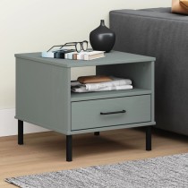 Bedside Table with Metal Legs Brown Solid Wood Pine OSLO