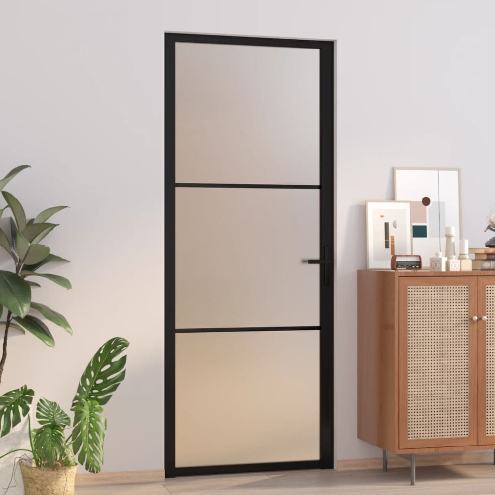 Interior Door ESG Glass and Aluminium 93x201.5 cm Black