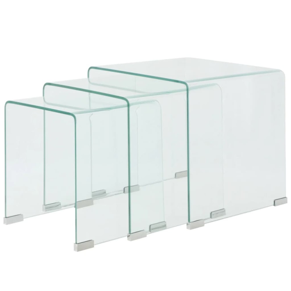 Zweiteiliges Satztisch-Set aus gehärtetem Glas Transparent