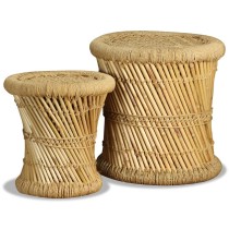 Stools with Chindi Details 2 pcs Multicolour Bamboo