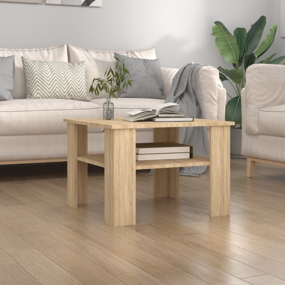 Coffee Table White and Sonoma Oak 60x60x42 cm Engineered Wood