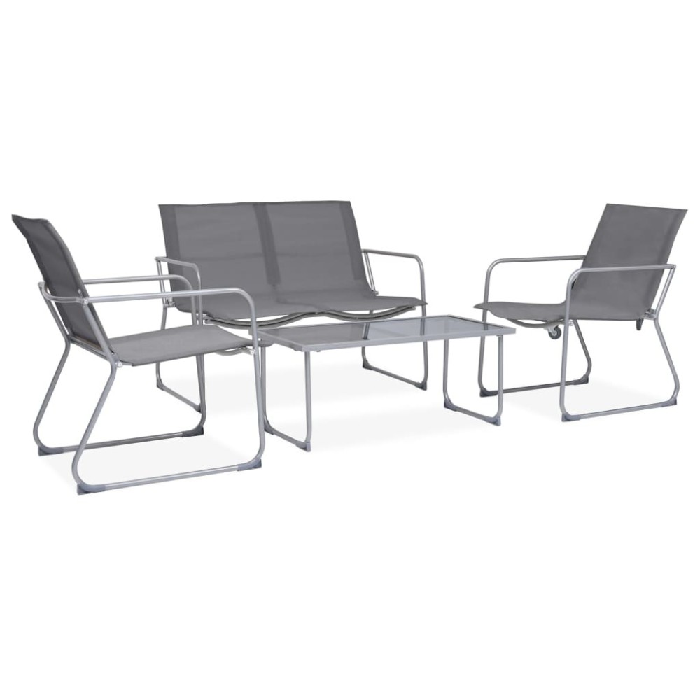 4 Piece Garden Lounge Set Fabric & Steel Grey