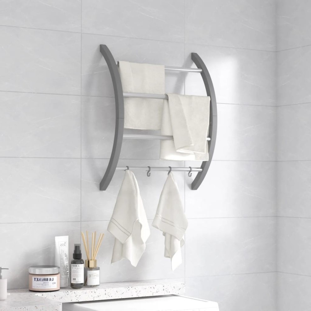 Towel Rack with Hooks Silver 56x16x72 cm Aluminium