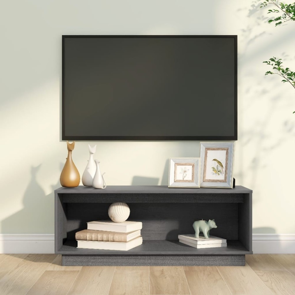 TV Cabinet Black 90x35x35 cm Solid Wood Pine