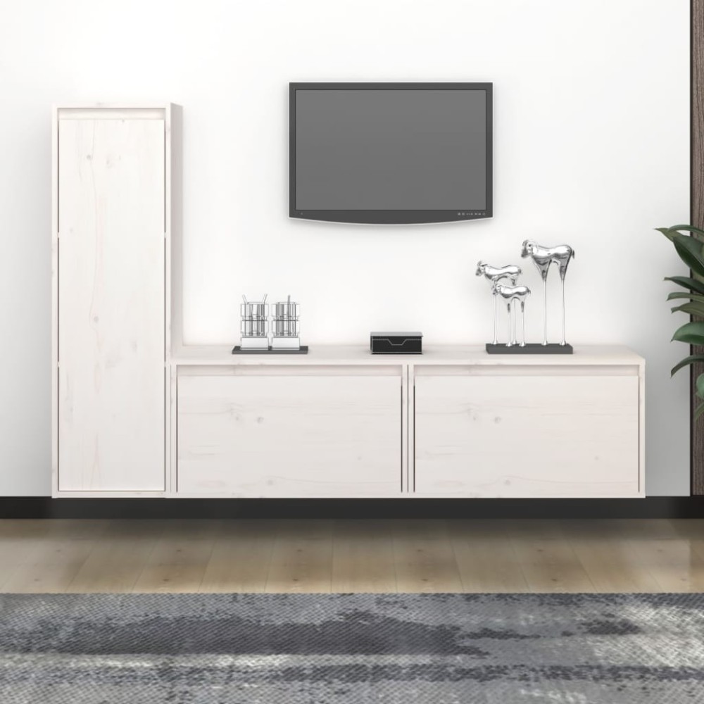 TV Cabinets 3 pcs Honey Brown Solid Wood Pine