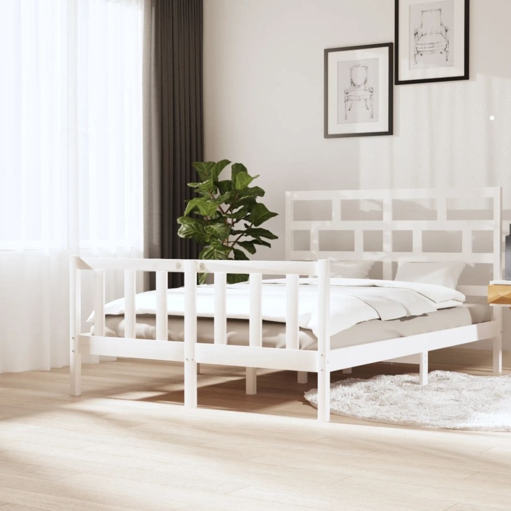 Bed Frame White Solid Wood Pine 75x190 cm Small Single