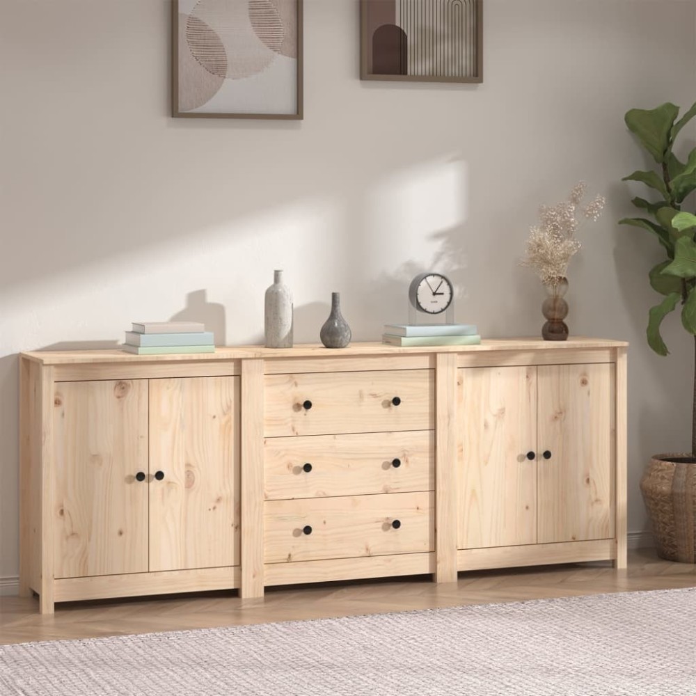 Sideboard White 210x35x80 cm Solid Wood Pine