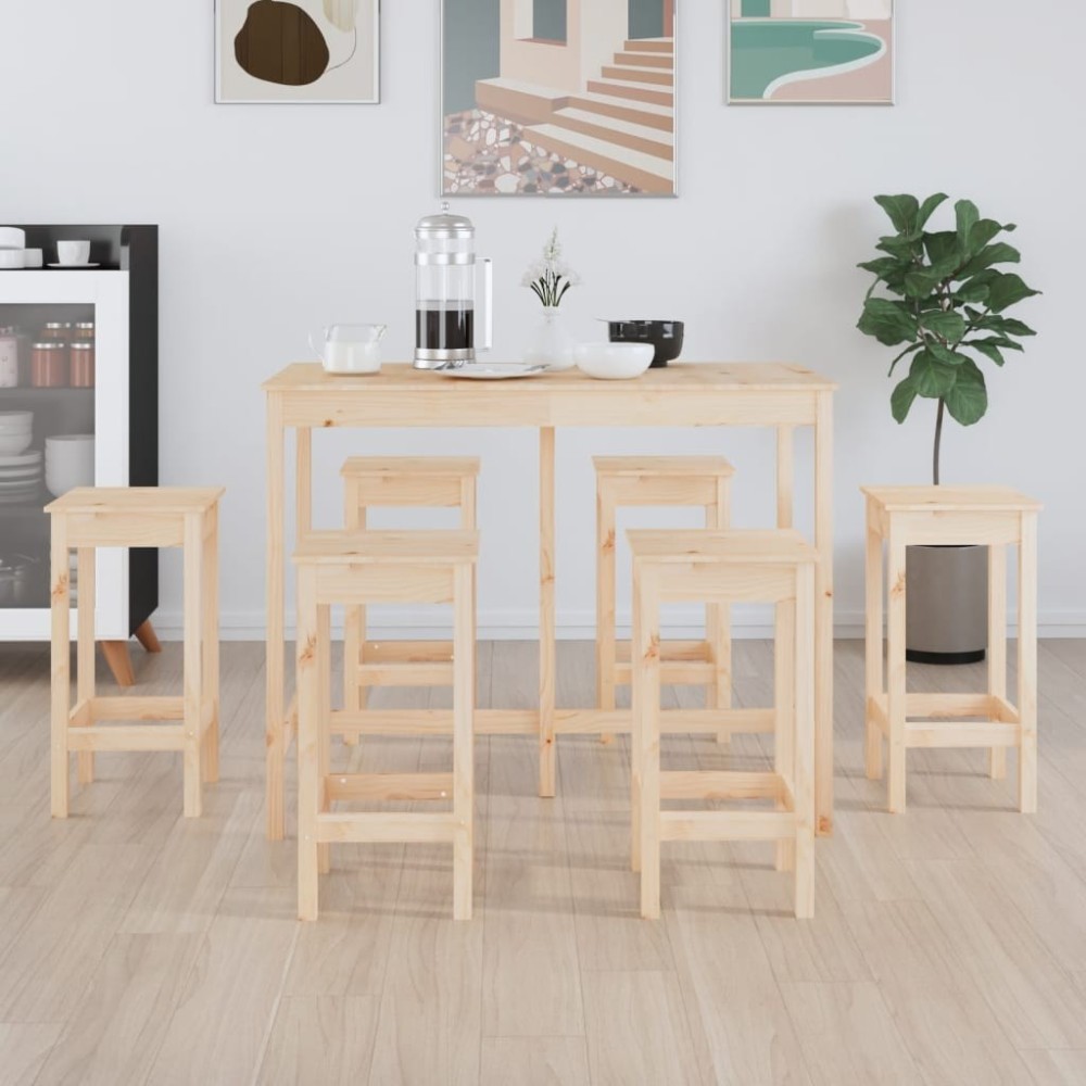 7 Piece Bar Set Grey Solid Wood Pine
