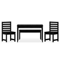 4 Piece Garden Dining Set Black Solid Wood Pine