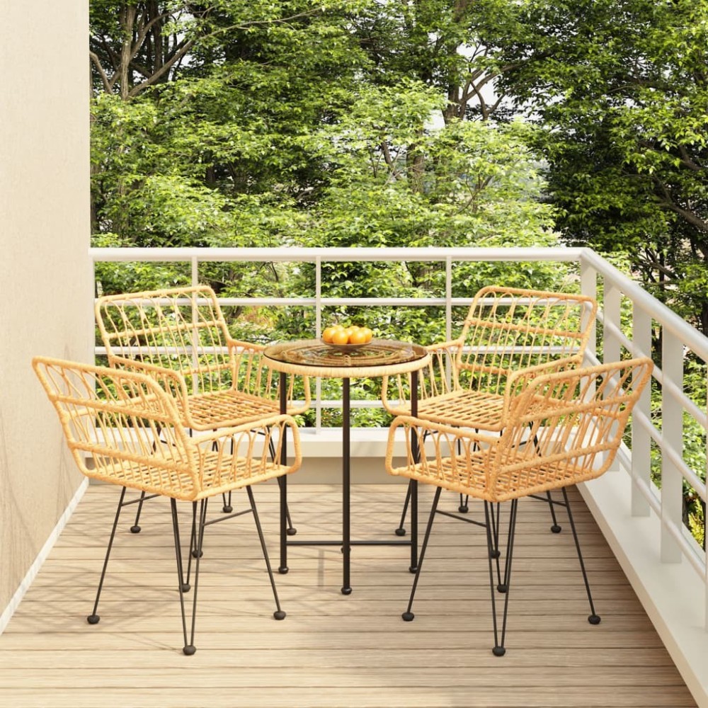 5 Piece Garden Dining Set Black Poly Rattan