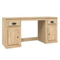 Desk with Cabinet Brown Oak Engineered Wood