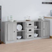 Sideboards 3 pcs Black Engineered Wood