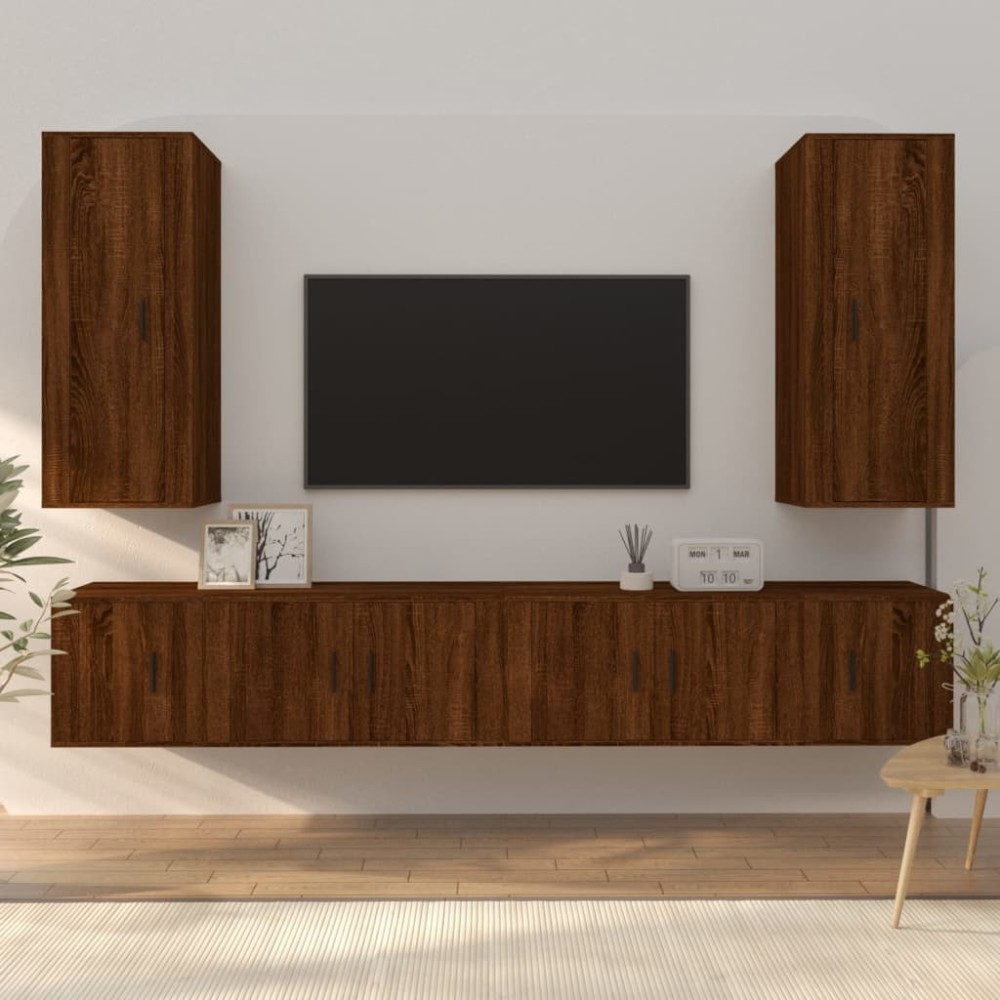 6 Piece TV Cabinet Set White Engineered Wood
