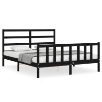 Bed Frame with Headboard Double Solid Wood