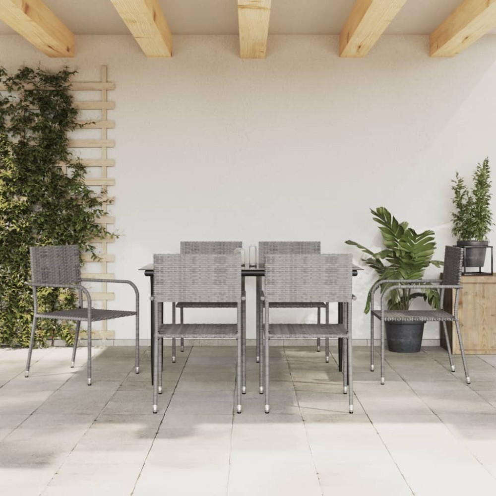 5 Piece Garden Dining Set Grey and Black Poly Rattan and Steel