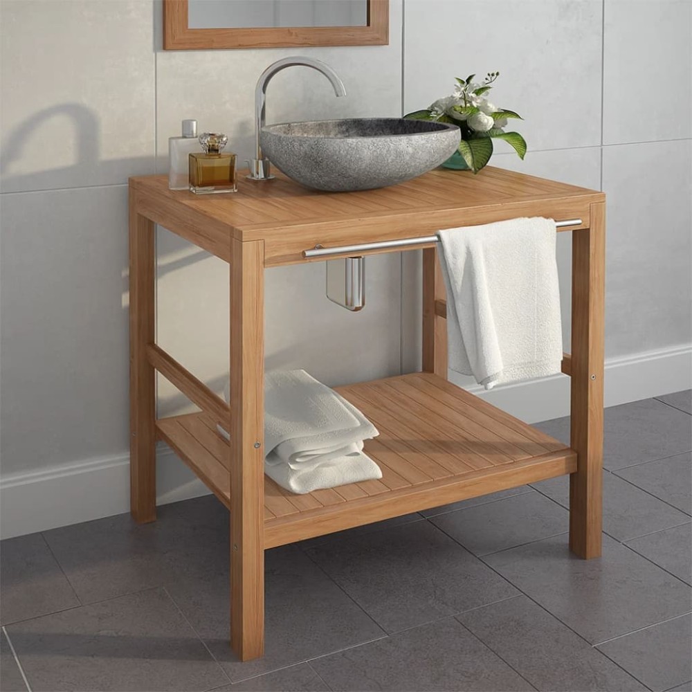 Bathroom Vanity Cabinet Solid Wood Teak 132x45x75 cm