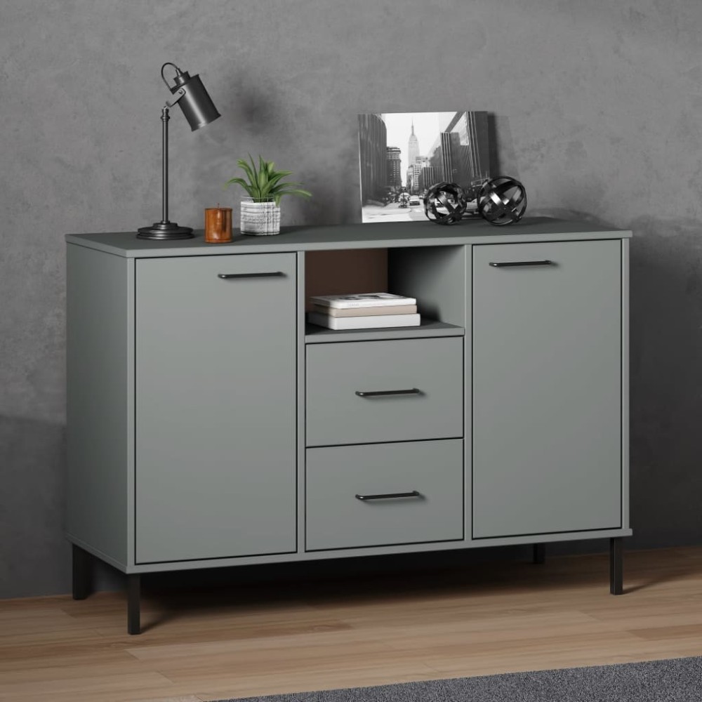 Sideboard with Metal Legs White 113x40x77 cm Solid Wood OSLO