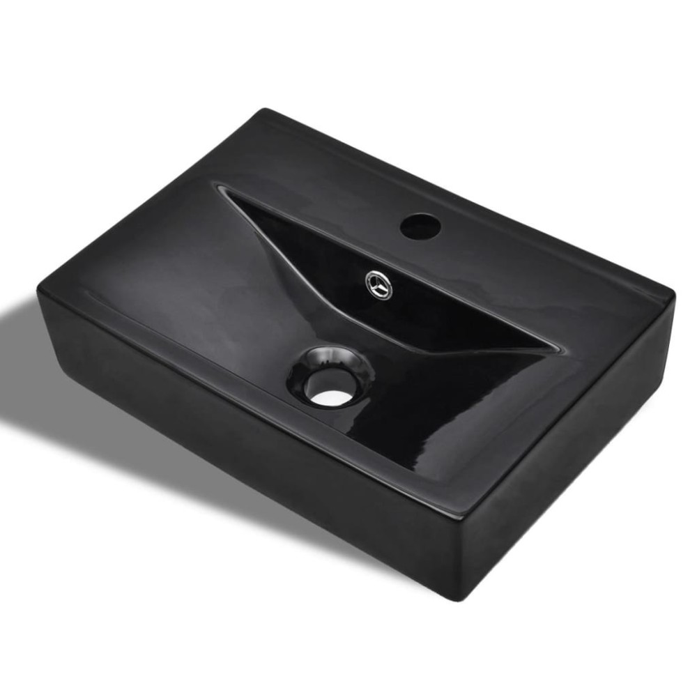 Ceramic Bathroom Sink Basin Faucet/Overflow Hole White Rectangular