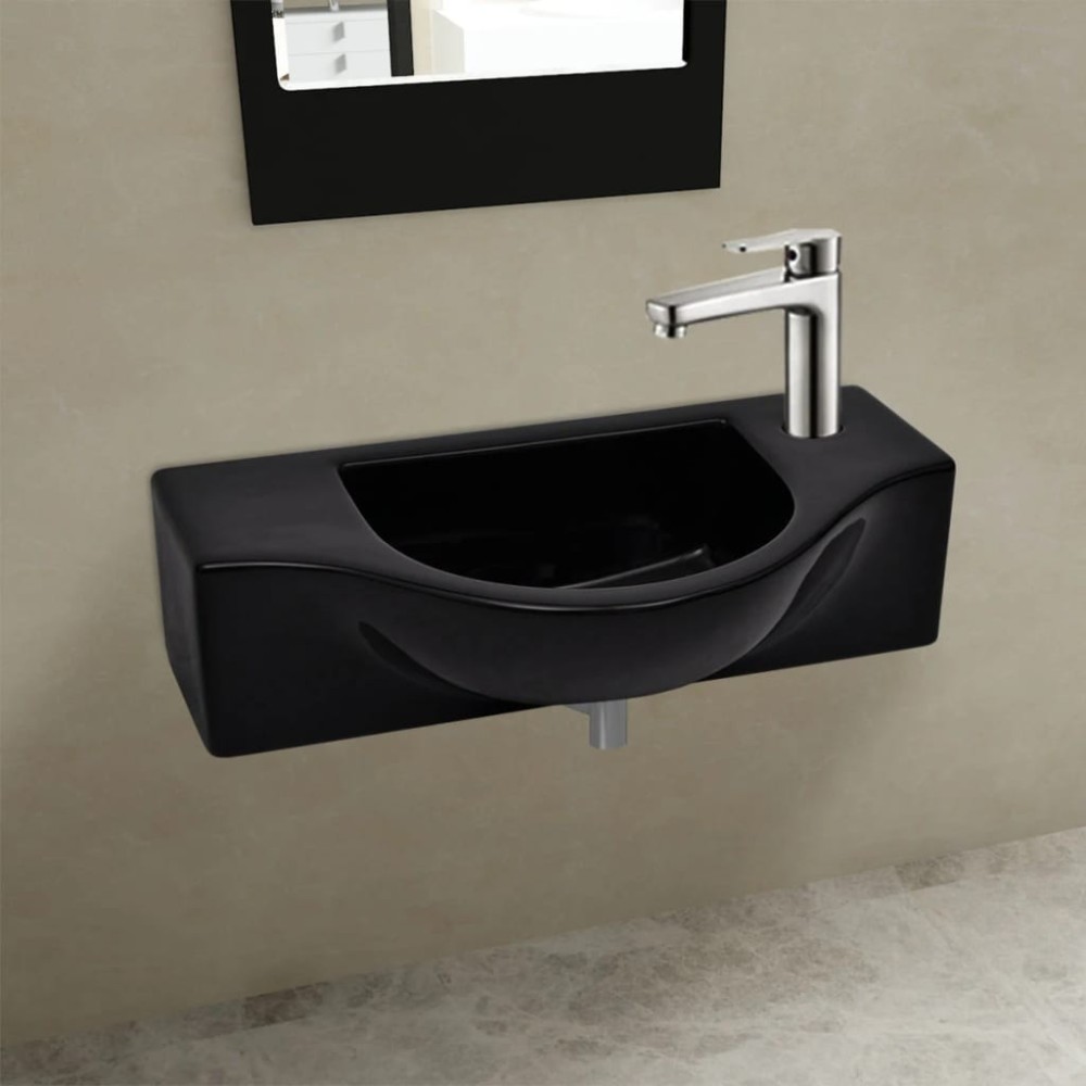 Ceramic Bathroom Sink Basin with Faucet Hole White