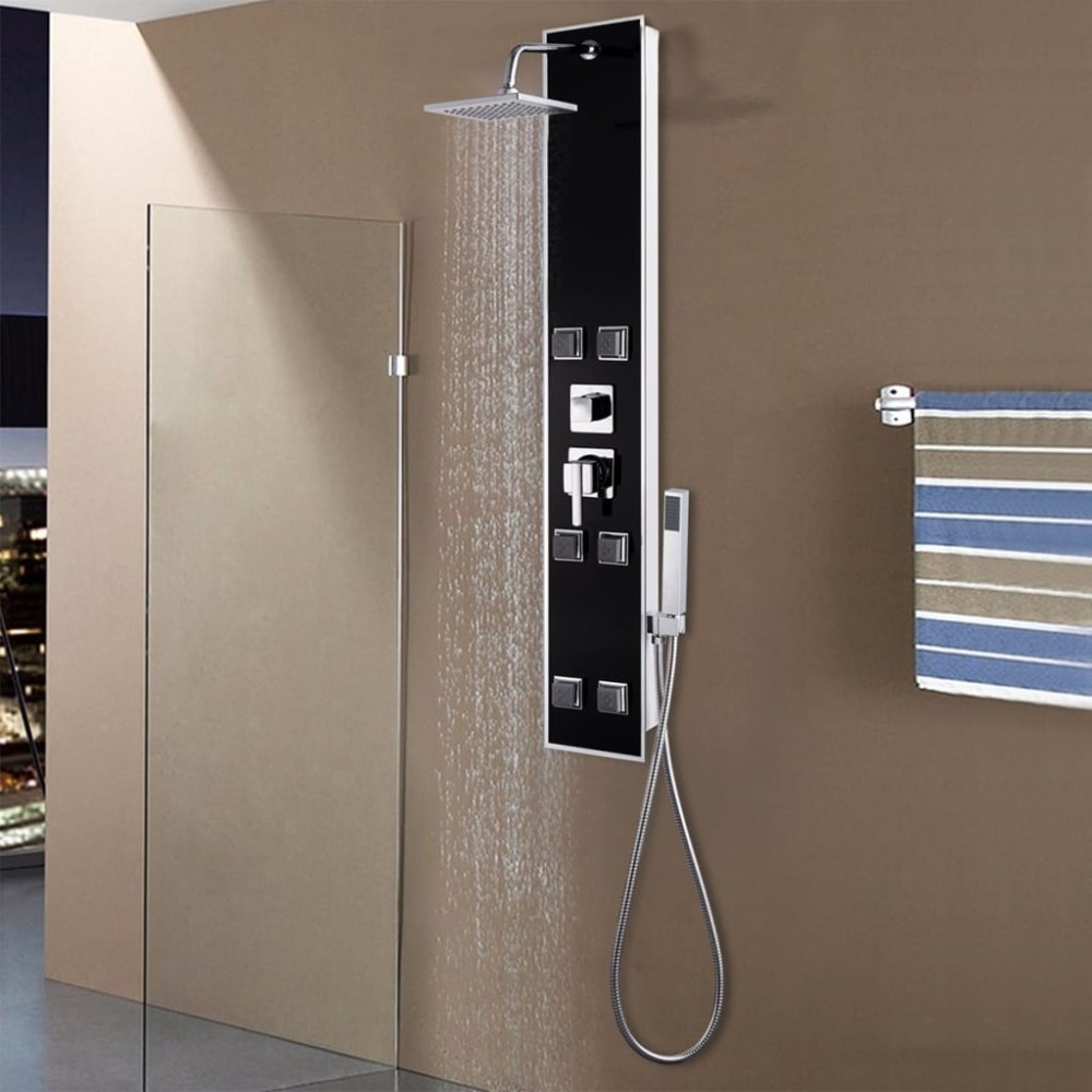 Shower Panel Unit Glass 18x42.1x120 cm Black