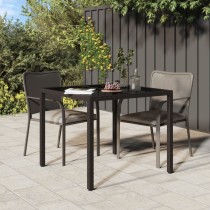 Garden Table 90x90x75 cm Tempered Glass and Poly Rattan Grey