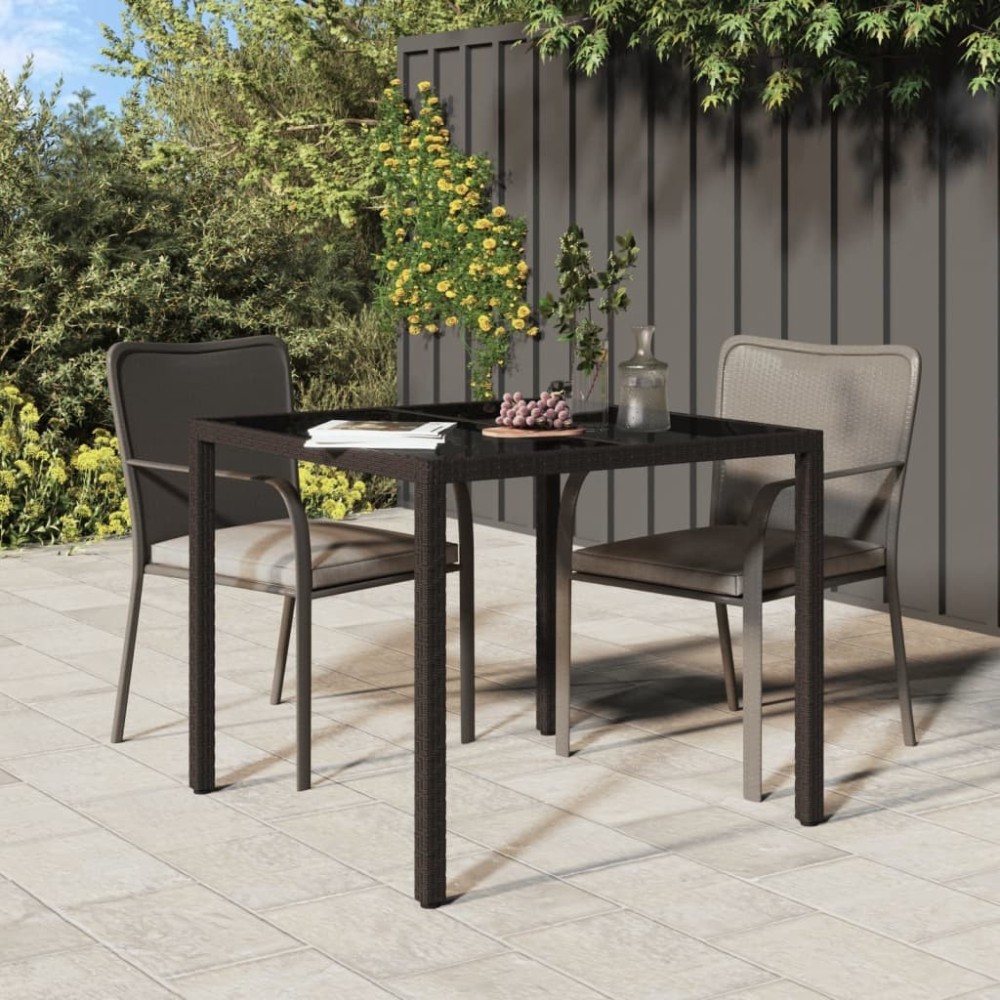 Garden Table 90x90x75 cm Tempered Glass and Poly Rattan Grey