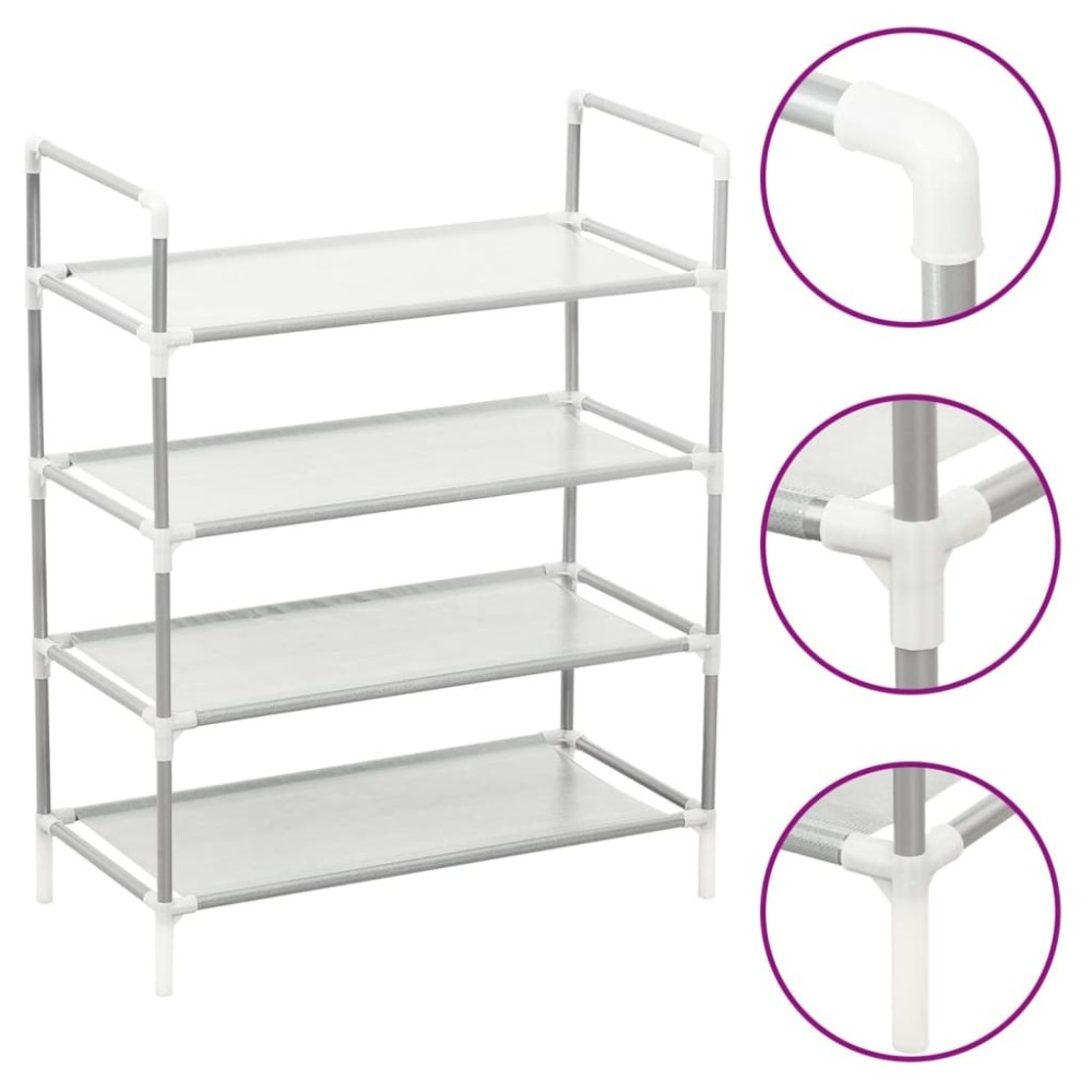 Shoe Rack with 10 Shelves Metal and Non-woven Fabric Silver