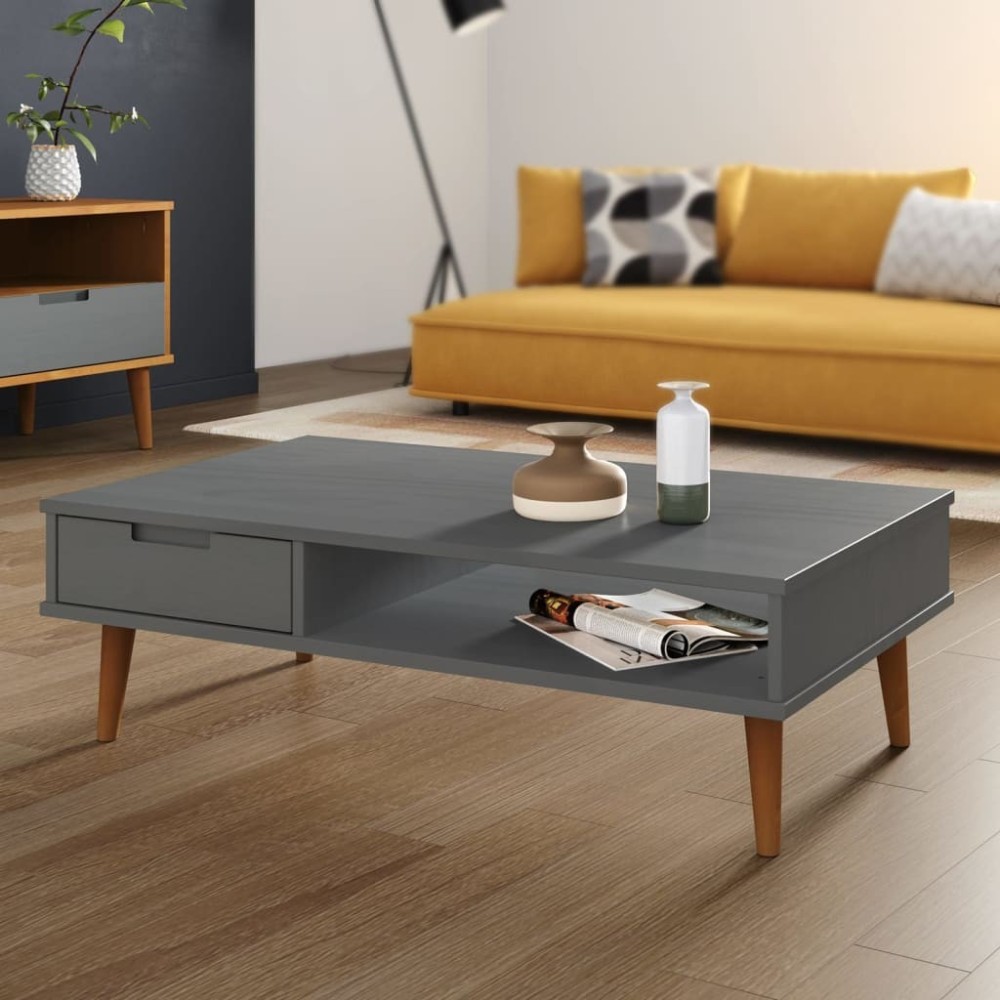 Coffee Table MOLDE Grey 100x55x31 cm Solid Wood Pine
