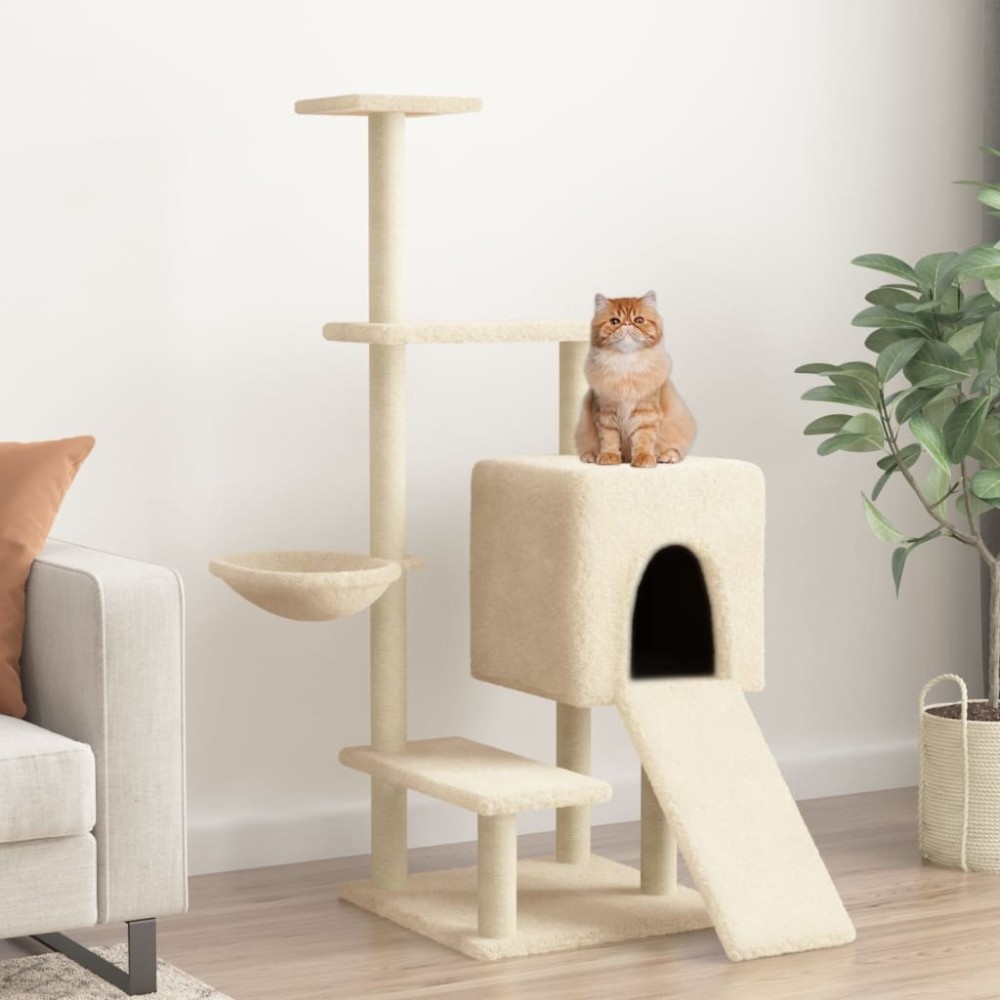 Cat Tree with Sisal Scratching Posts Light Grey 130.5 cm