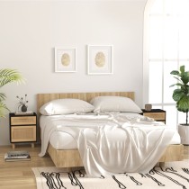 Bedside Cabinet White Solid Wood Pine and Natural Rattan