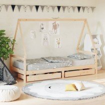 Kids Bed Frame with Drawers Black 90x190 cm Solid Wood Pine