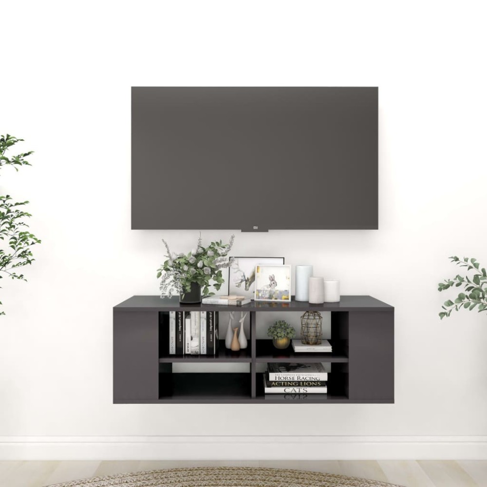 TV-Wandschrank Hochglanz-Schwarz 102x35x35 cm Holzwerkstoff