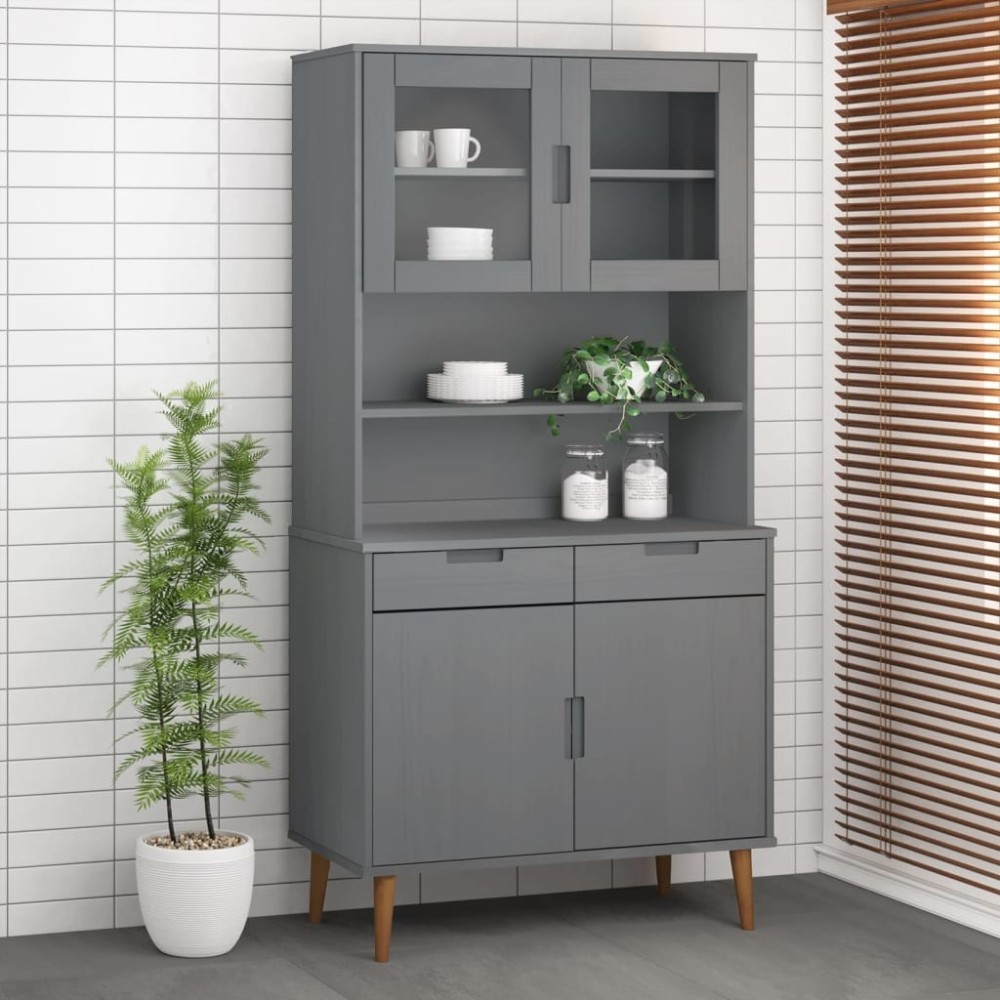 Highboard-Oberteil MOLDE Weiß 90x35x100 cm Massivholz Kiefer