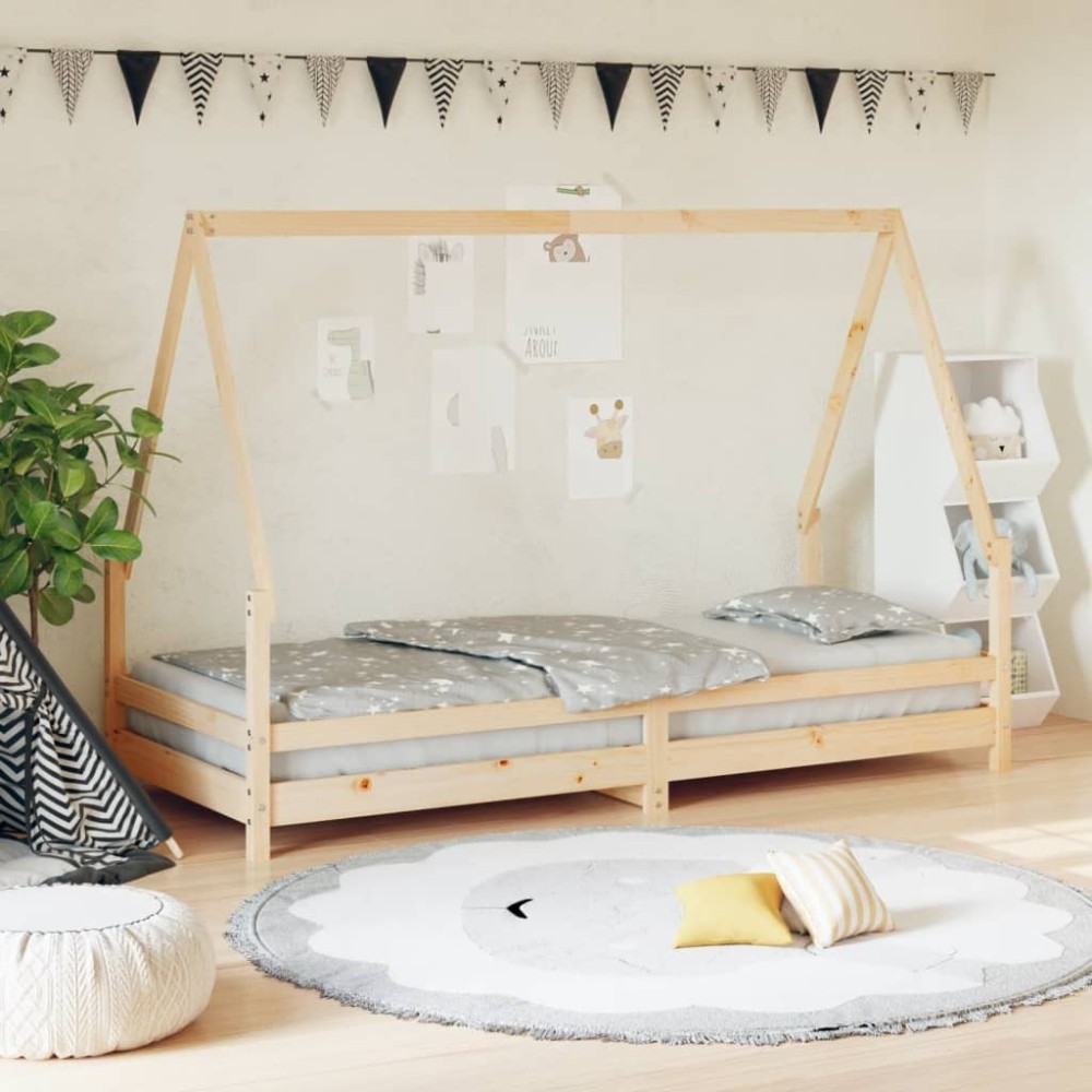 Kids Bed Frame Black 80x160 cm Solid Wood Pine