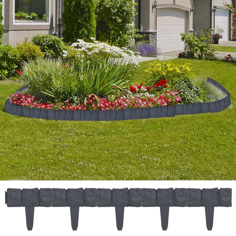 Kunststoff Garten- / Rasenzaun Steinoptik 41 tlg. 10 m