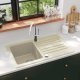 Granite Kitchen Sink Single Basin with Drainer Reversible Cream White