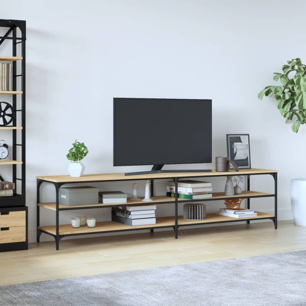 TV Cabinet Brown Oak 200x30x50 cm Engineered Wood and Metal