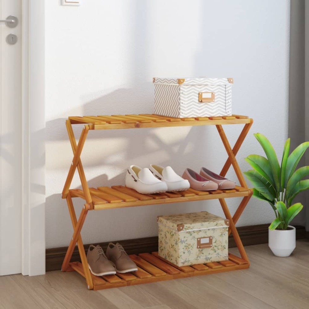 3-Tier Folding Shelf Brown 43x31x63 cm Solid Wood Acacia